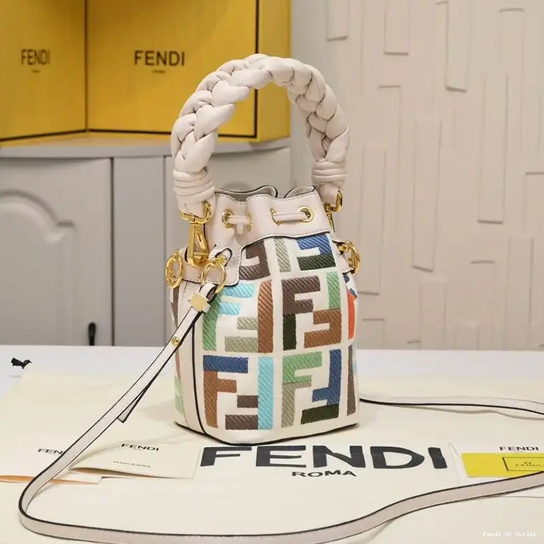 Affordable HOT Mini Canvas Bucket with Bag Woven FF Motif In Fendi Beige Tresor Handle Mon 0412